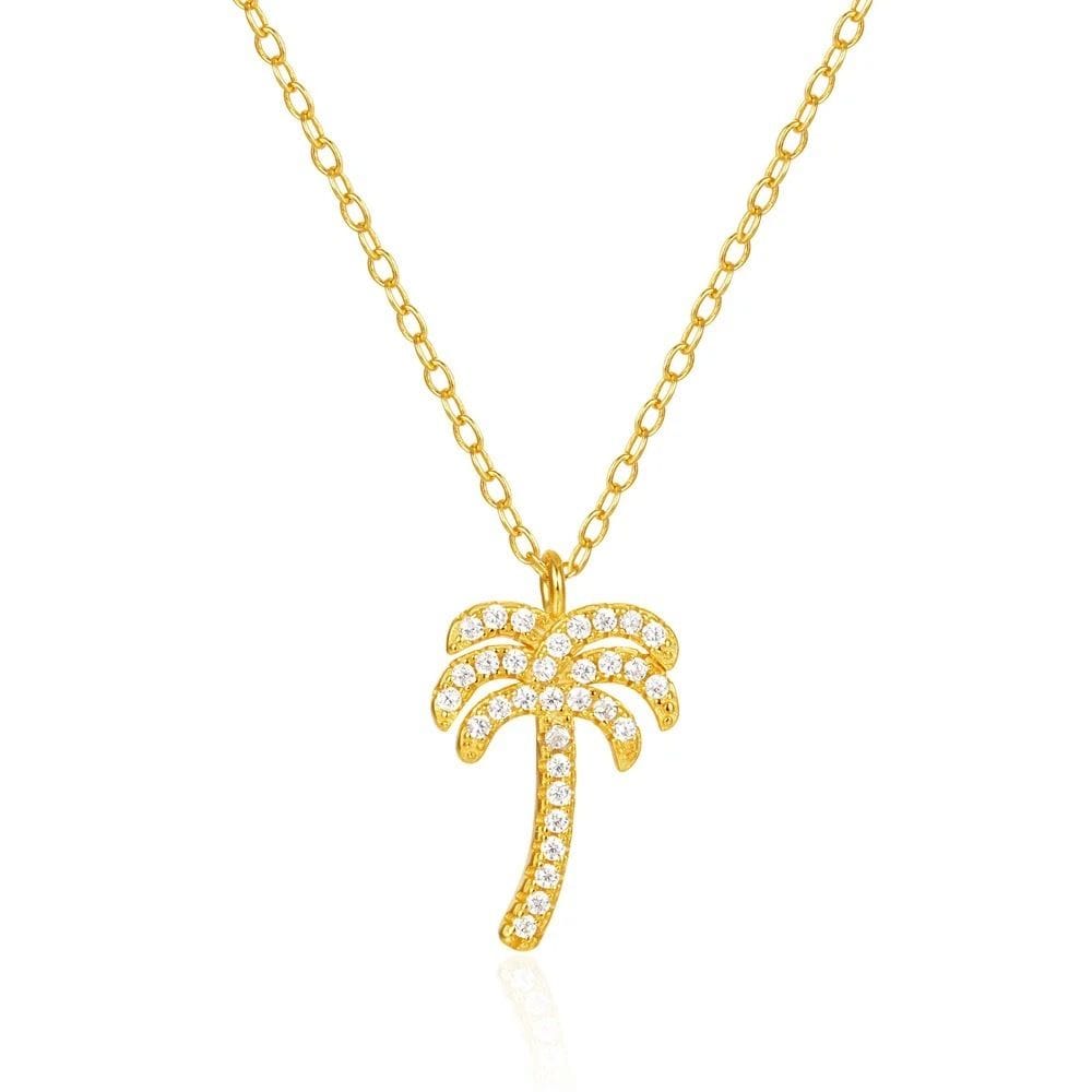 Golden CZ Palm Tree Necklace