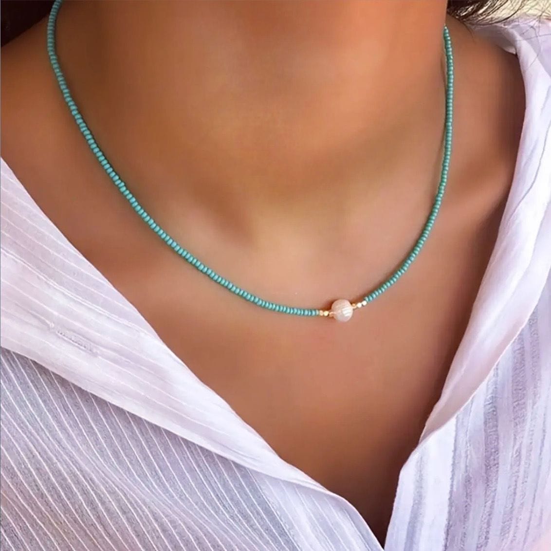 Turquoise Beaded & Pearl Necklace