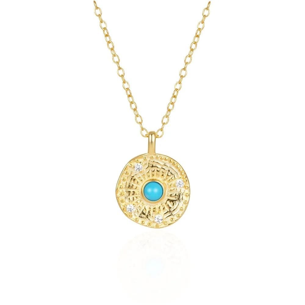 Golden Turquoise Sun Disc Necklace