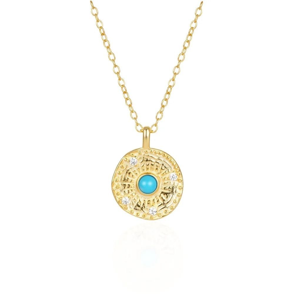 Golden Turquoise Sun Disc Necklace - Main Image