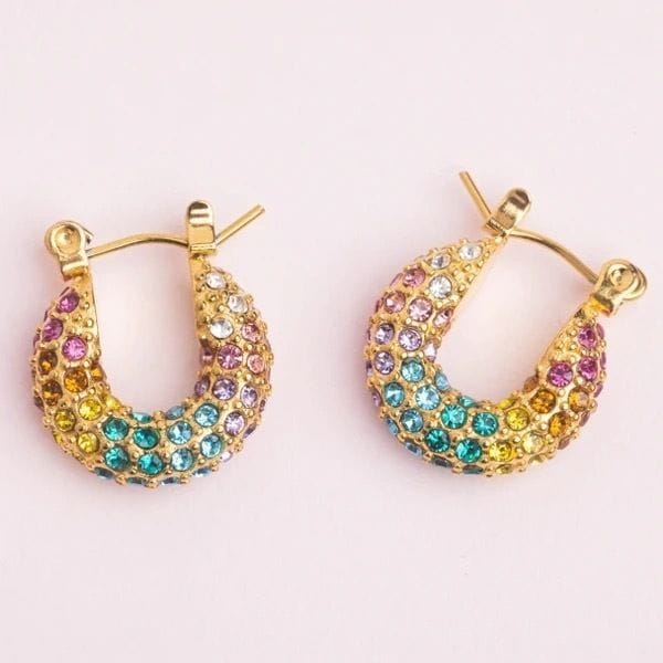 Small Round Rainbow CZ Hoop Earrings