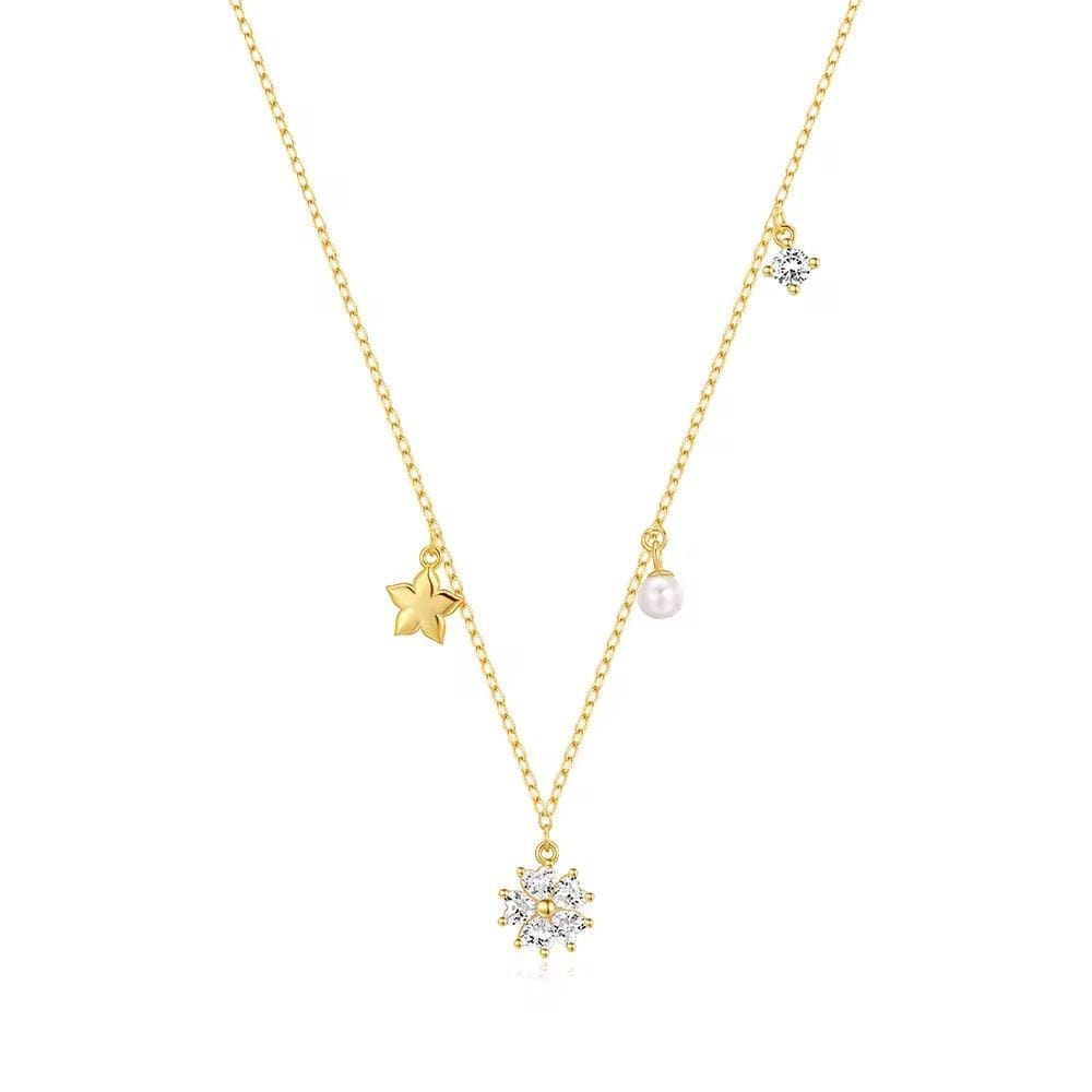 Golden CZ Flower Necklace