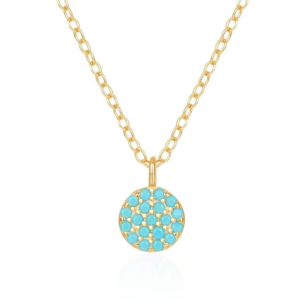 Pave Turquoise Mini Disc Necklace