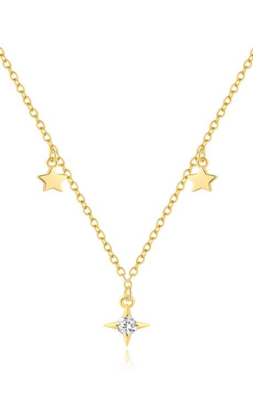 Golden CZ TriStar Necklace