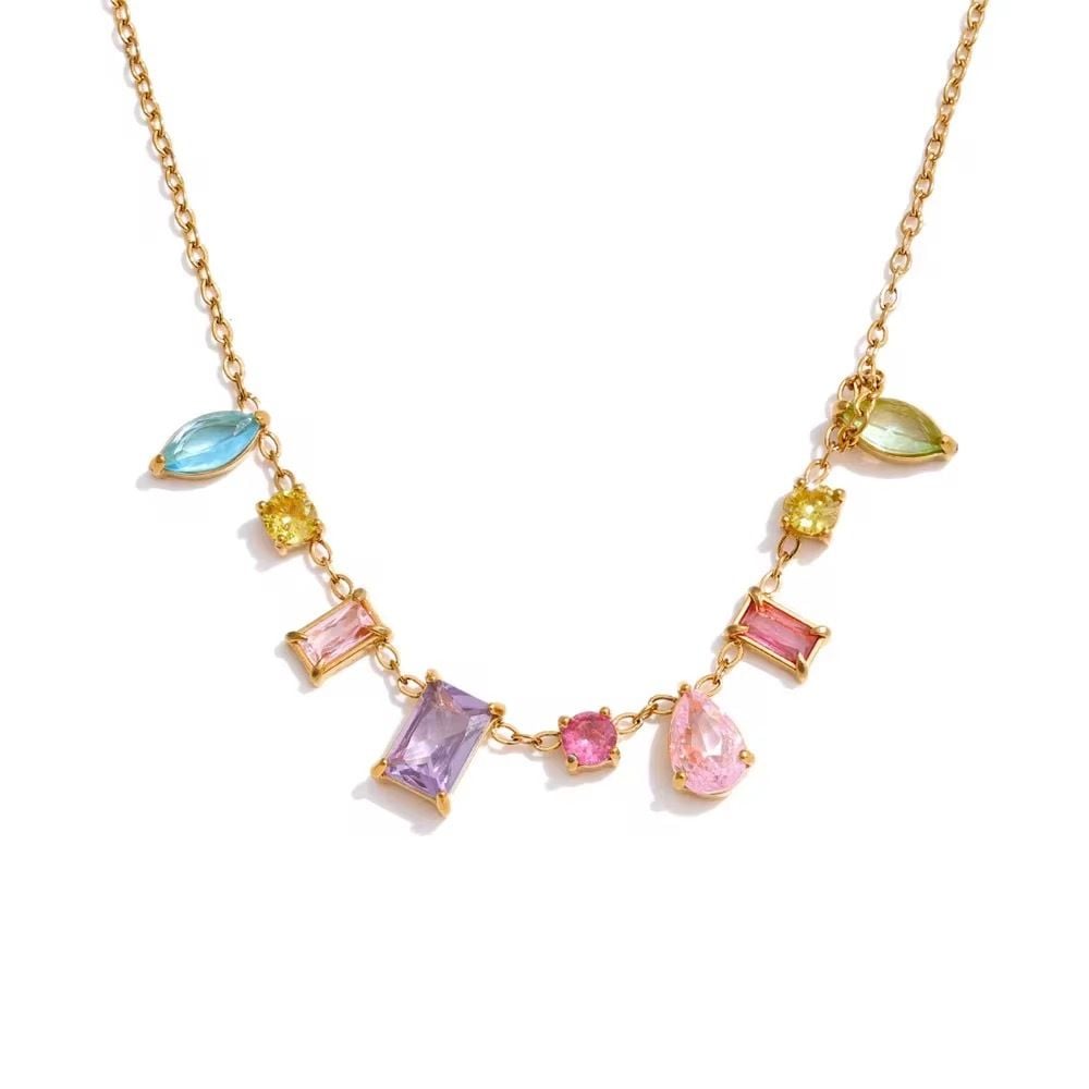 CZ Pastel Drop Gold Necklace