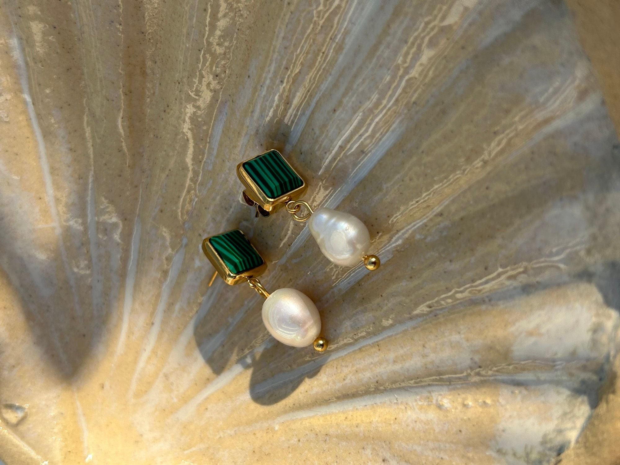 Pearl & Malachite Earrings