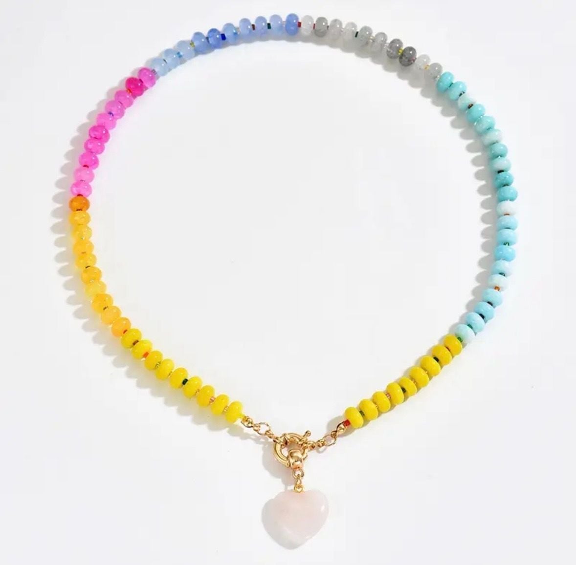 Pink Heart Rainbow Necklace