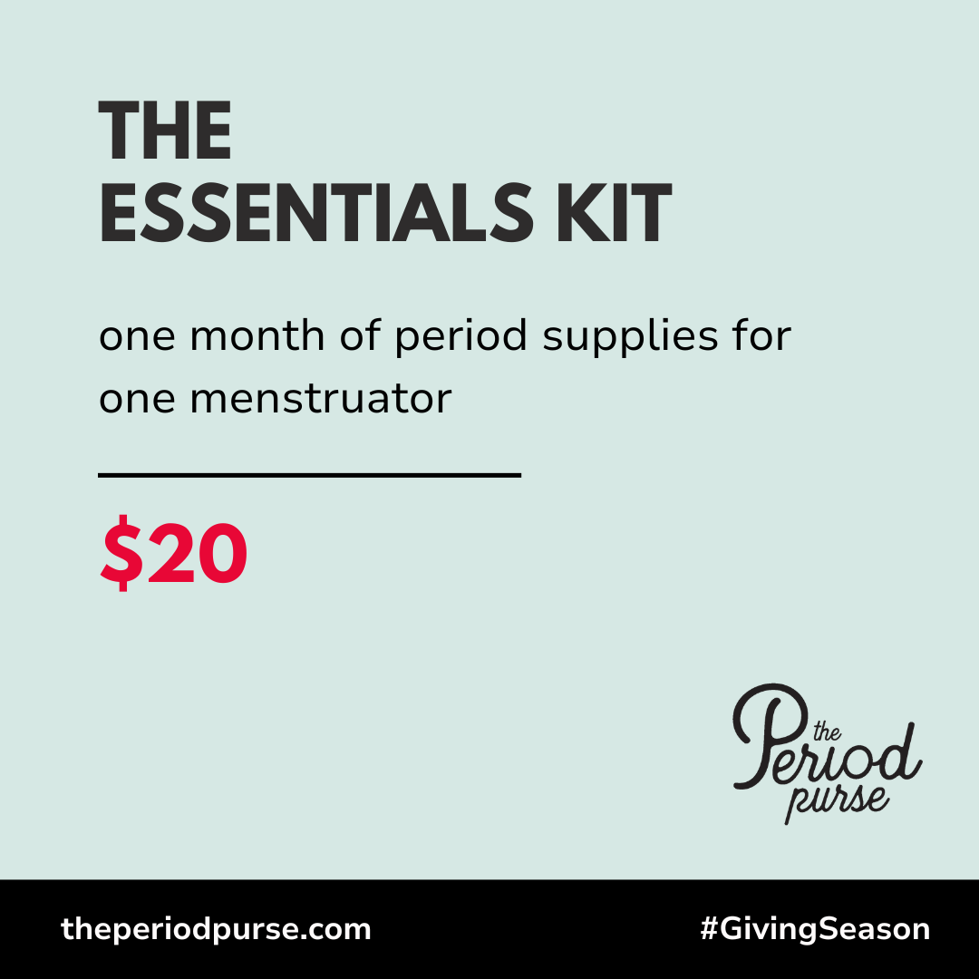 $20-The Essentials: one month of period supplies for one menstruator