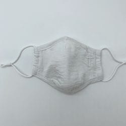 White Face Mask with Embroidered Cross