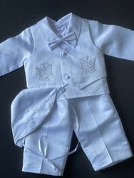 Embroidered Dove and Cross Baptism Vest Outfit