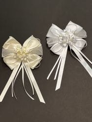 Ivory Pearl and Diamond Flower Hair Bows Clips