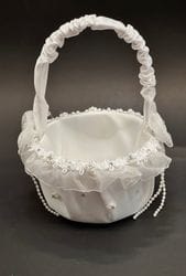 White Flower Basket with rhinestones and Pearls