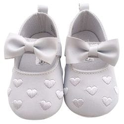 White Embroidered Hearts with Bow Infant Shoe
