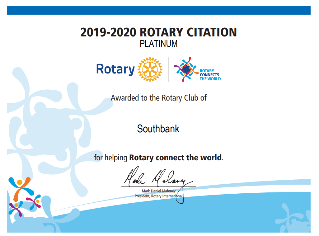 Rotary Citation with Platinum distinction Rotary Citation with Platinum distinction