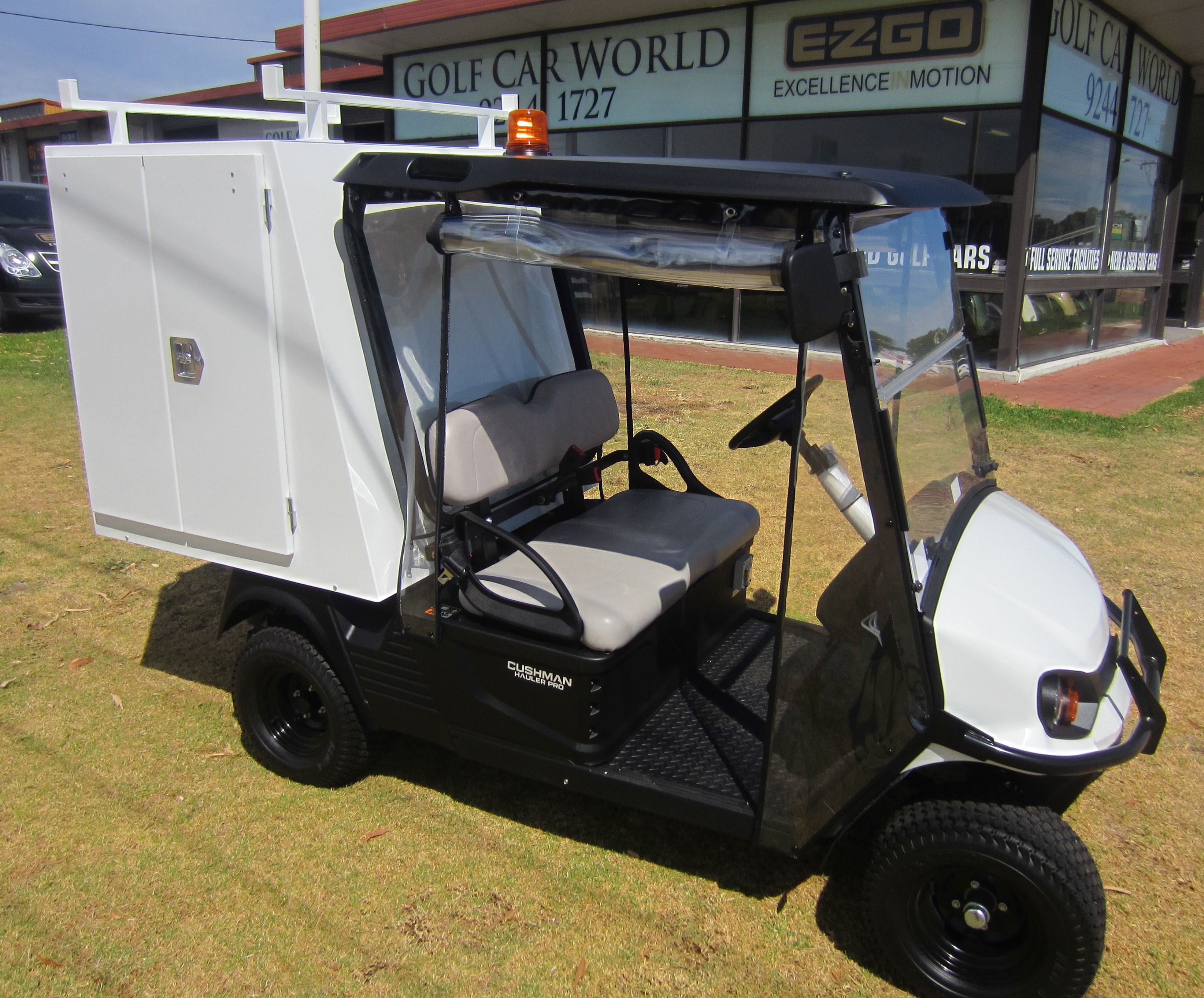maintenance vehicle with enclosed lockable cabinet | golf car world | perth | western australia