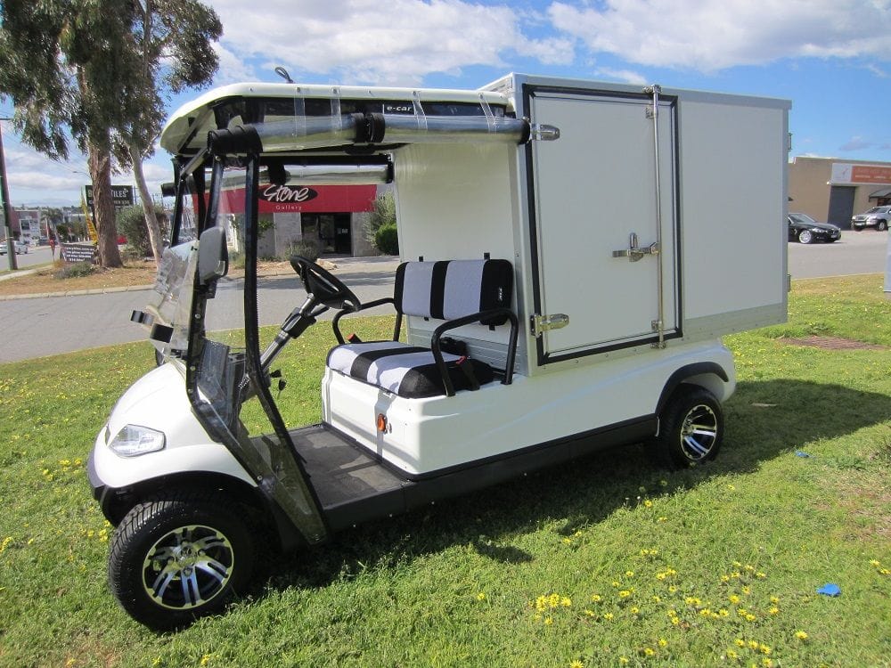 Housekeeping vehicle with lockable storage cabinet | golf car world | perth | western australia