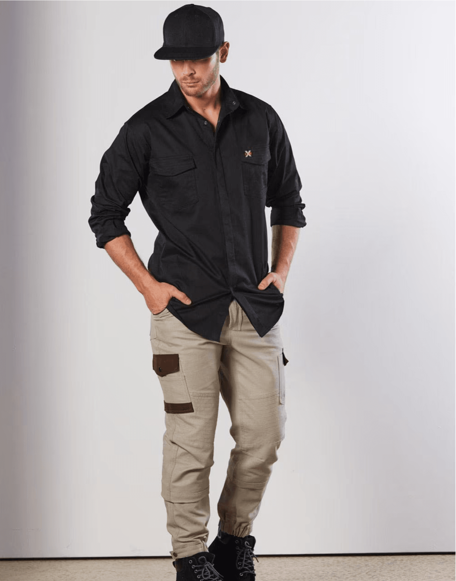 MENS STRETCH WORK SHIRT WITH 2 FRONT FLAP POCKETS MENS STRETCH WORK SHIRT WITH 2 FRONT FLAP POCKETS