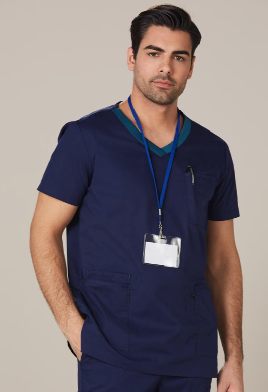 MENS V-NECK CONTRAST TRIM SCRUB TOP