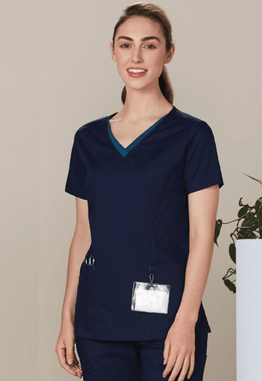 LADIES V-NECK CONTRAST TRIM SCRUB TOP LADIES V-NECK CONTRAST TRIM SCRUB TOP