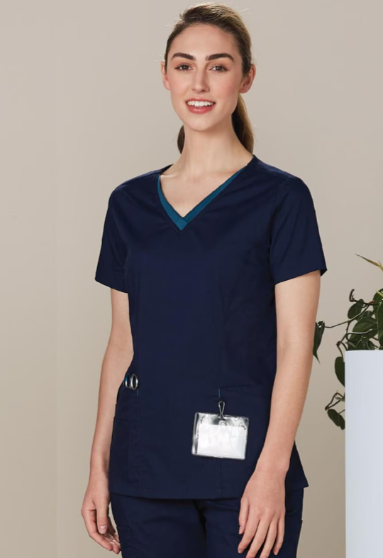 LADIES V-NECK CONTRAST TRIM SCRUB TOP