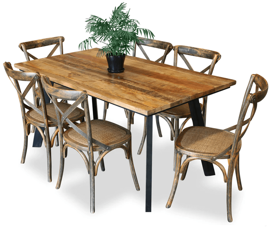 Retro 7 Piece Dining Suite with Crossback Chairs Main Retro 7 Piece Dining Suite with Crossback Chairs Main