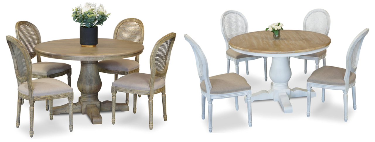 Bristol 5 Piece Dining Suite with French Vintage Chairs - 1200mm