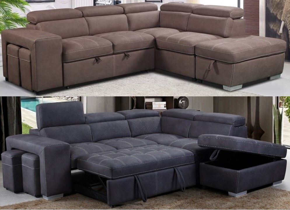 Positano 2 Seater Chaise Lounge with Sofa Bed & Ottoman