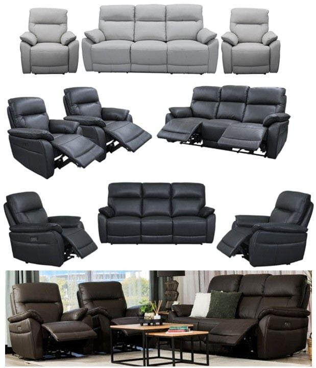 Aspect Leather Electric Reclining 3 Seater Lounge Suite