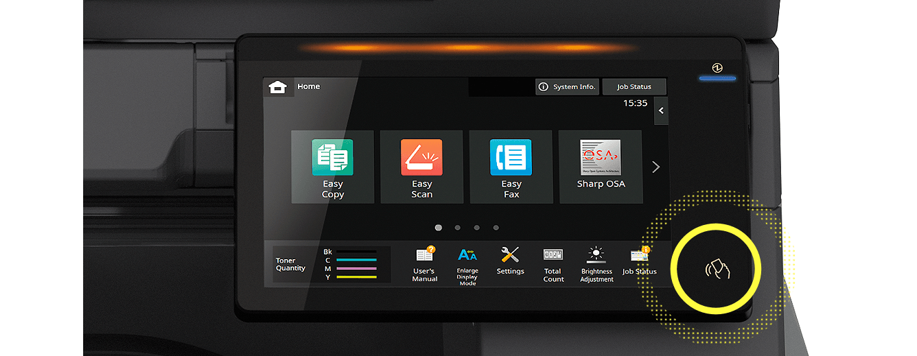 Here's a look at the control panel of a Sharp Advanced Series MFP, with a highlight around the key card authentication sensor. Here's a look at the control panel of a Sharp Advanced Series MFP, with a highlight around the key card authentication sensor.