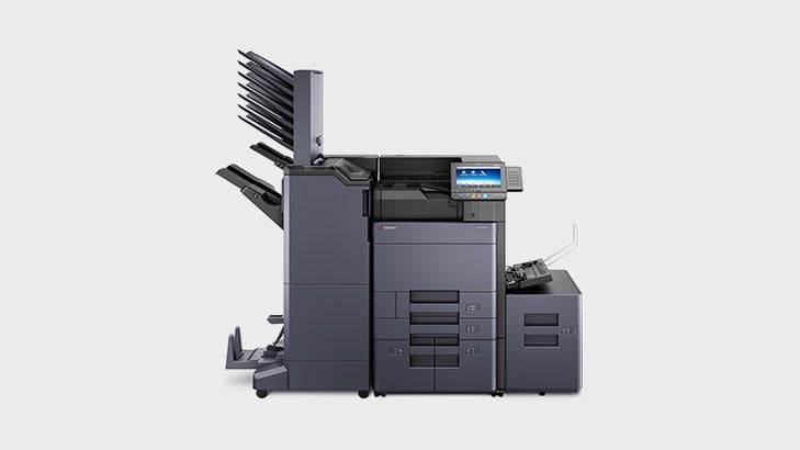 Kyocera ECOSYS P8060cdn featuring high capacity paper tray, 4000 sheet finisher, with booklet maker and 7 bin mailbox option, supporting 100 sheets in each slot Kyocera ECOSYS P8060cdn featuring high capacity paper tray, 4000 sheet finisher, with booklet maker and 7 bin mailbox option, supporting 100 sheets in each slot