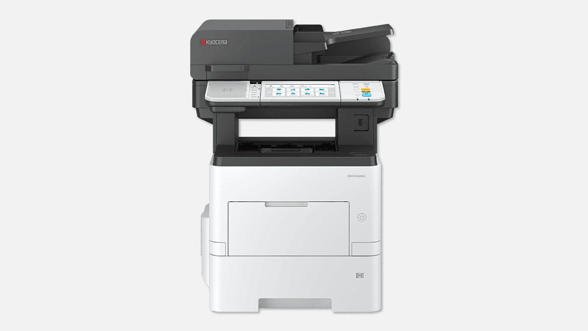 Kyocera ECOSYS MA6000ifx black and white desktop multifunction printer offers high levels productivity, a robust design and low total cost of ownership