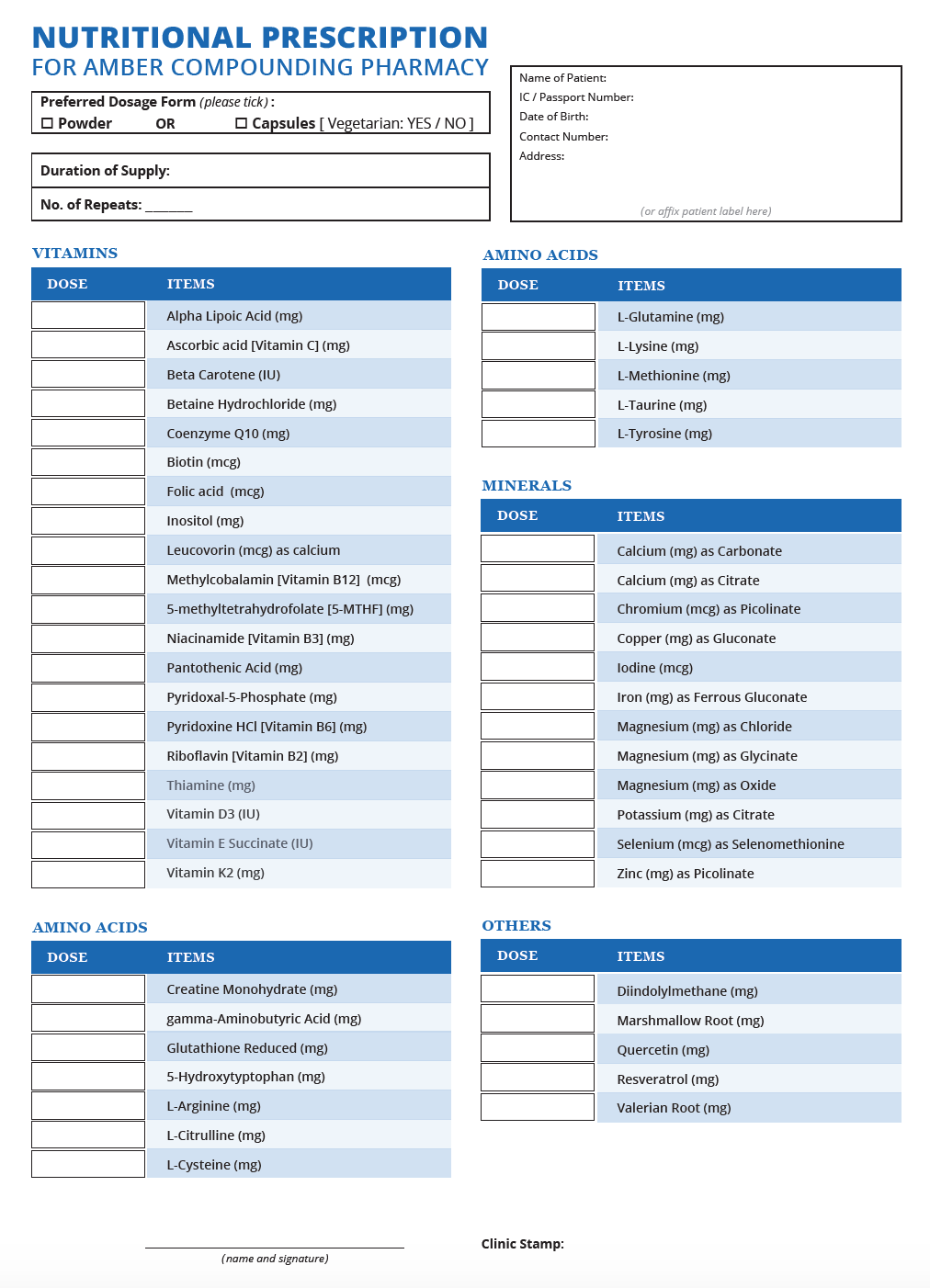 Nutritional Rx Prescription Form