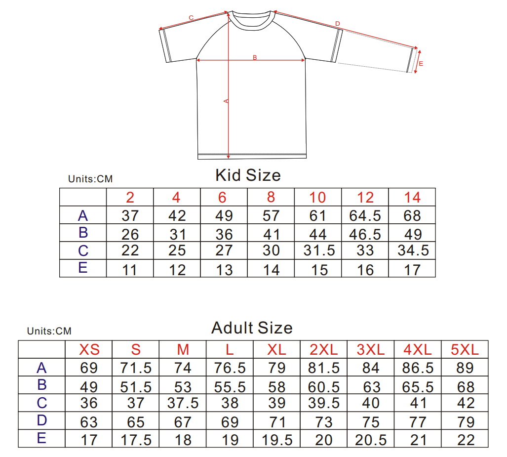 Custom Design Clothing Size Chart