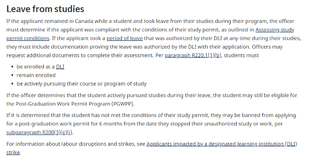 NEW PGWP Requirements For Leave Of Absence