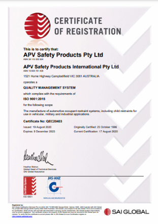 APV Safety Products ISO 9001:2015 APV Safety Products ISO 9001:2015
