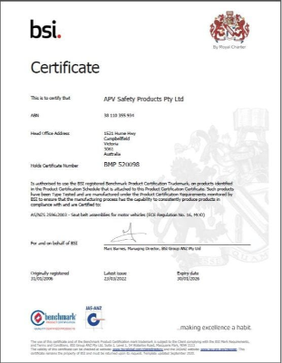 BSI Certificate APV Safety Products