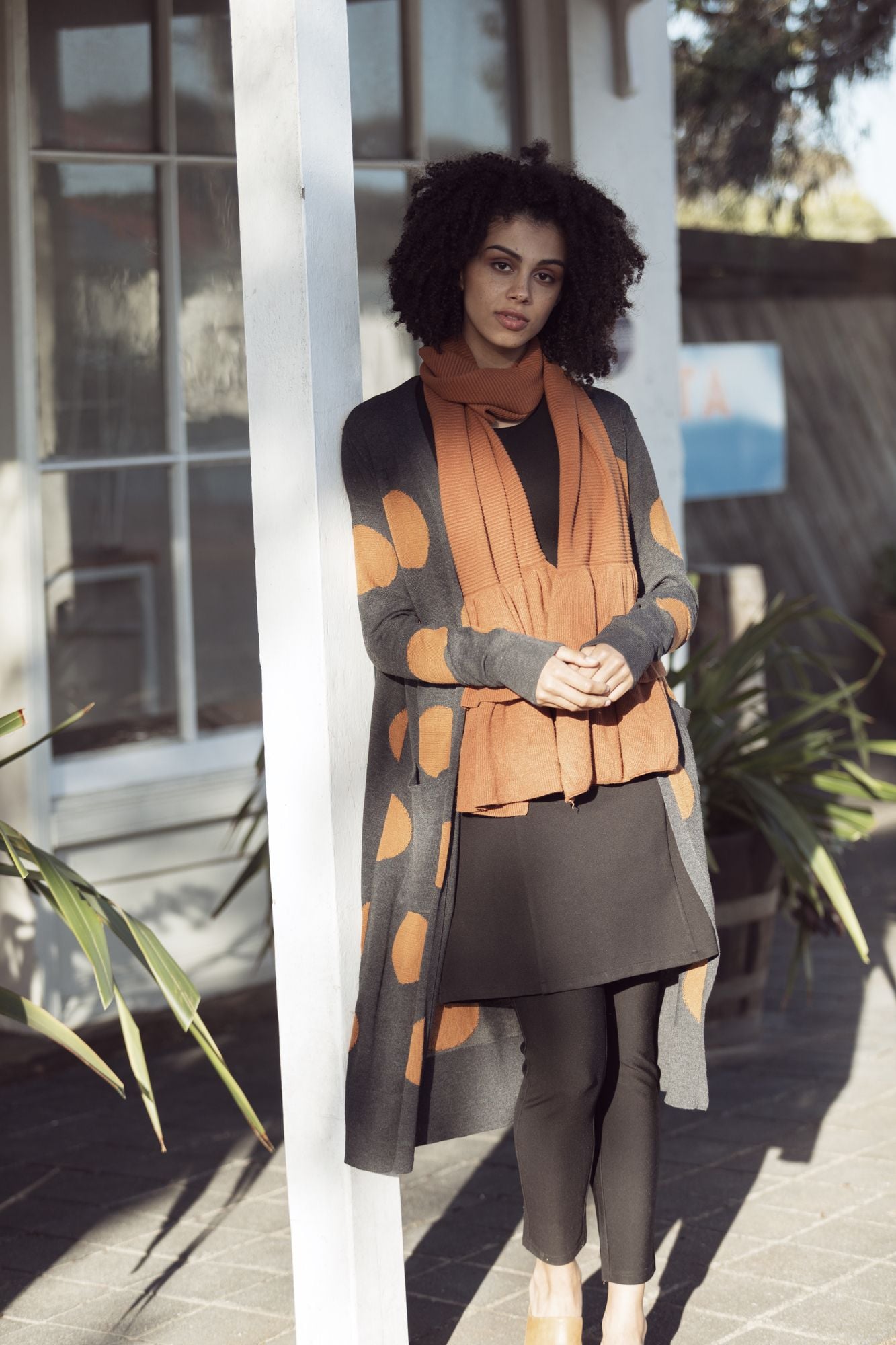 Brave + True - Moritz long cardigan - Charcoal / Terracotta