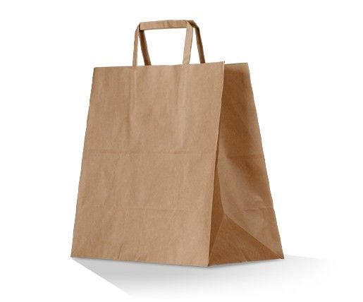 Medium Flat Handle Brown Takeaway Bag