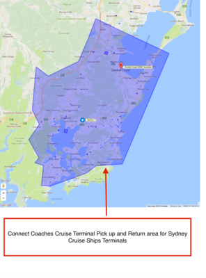 Connect Coaches Central Coast Cruise Ship Transfer Pick up area Map