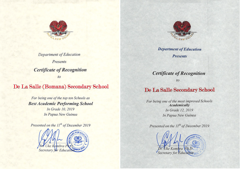 De La Salle Secondary School Bomana awarded for best academic performance in 2019