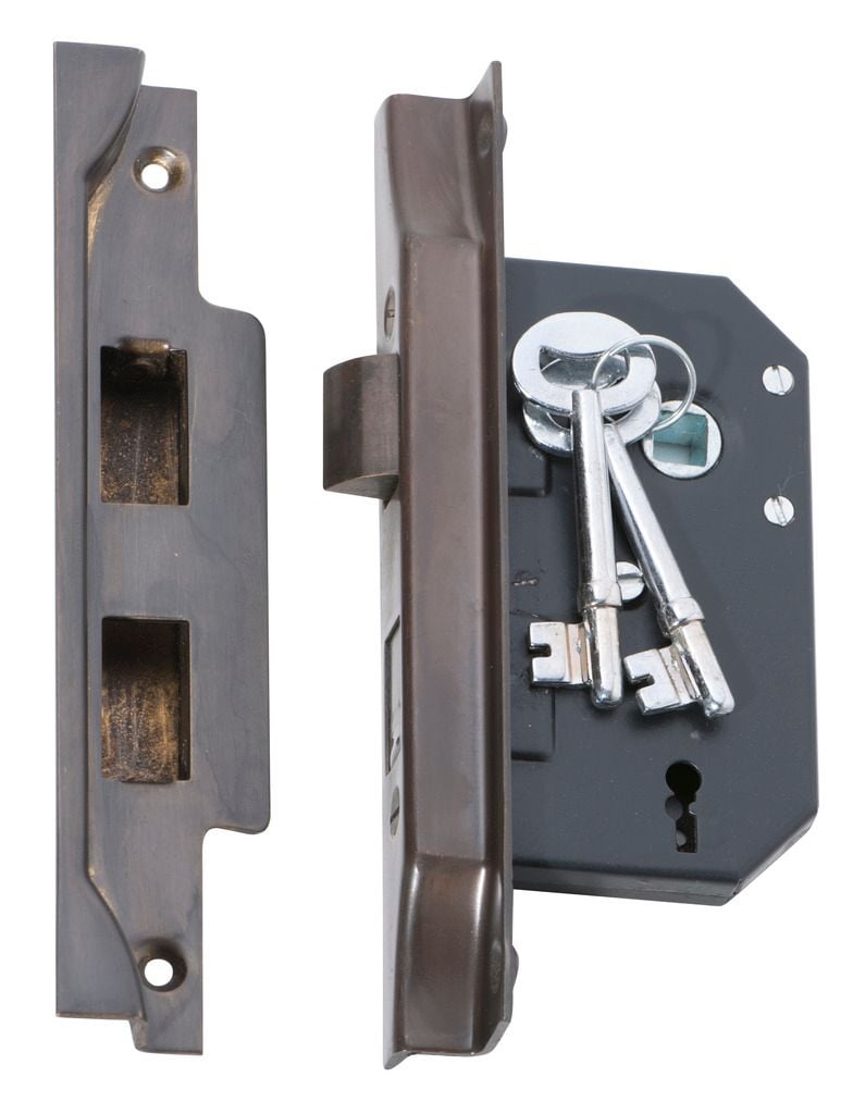3 Lever Rebated Mortice Lock Antique Brass2204