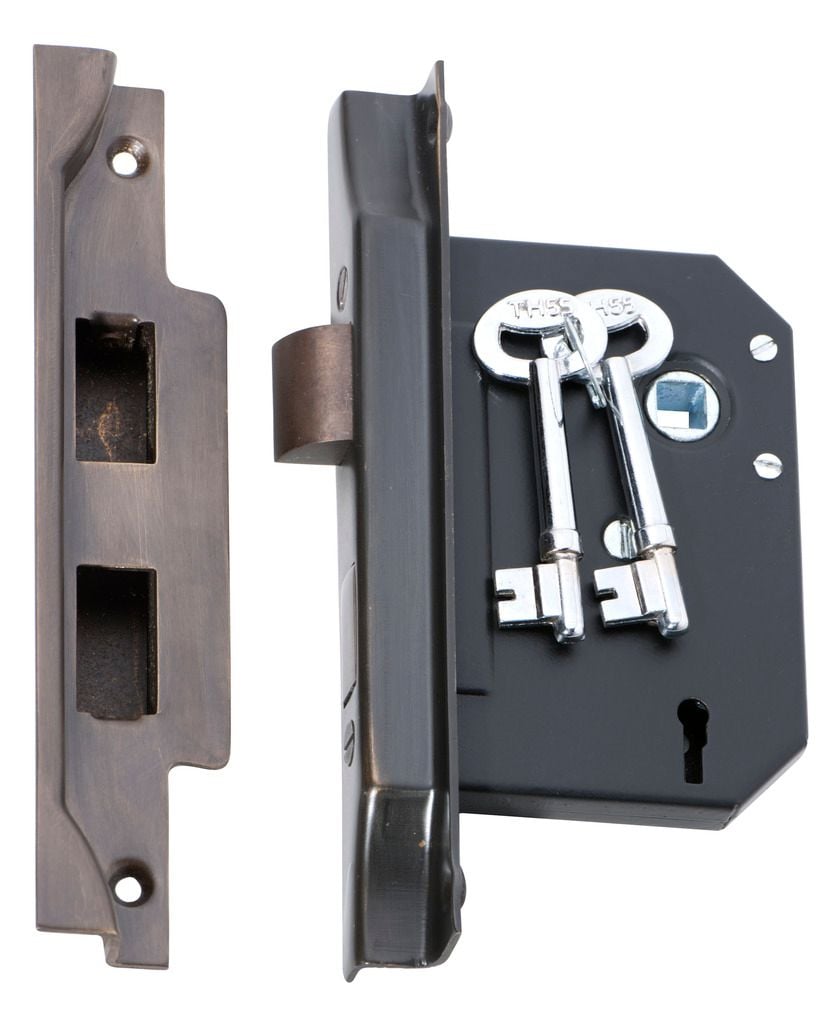 3 Lever Rebated Mortice Lock Antique Brass2205