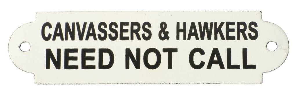 Enamel Sign 'Canvassers & Hawkers Need Not Call' 4549