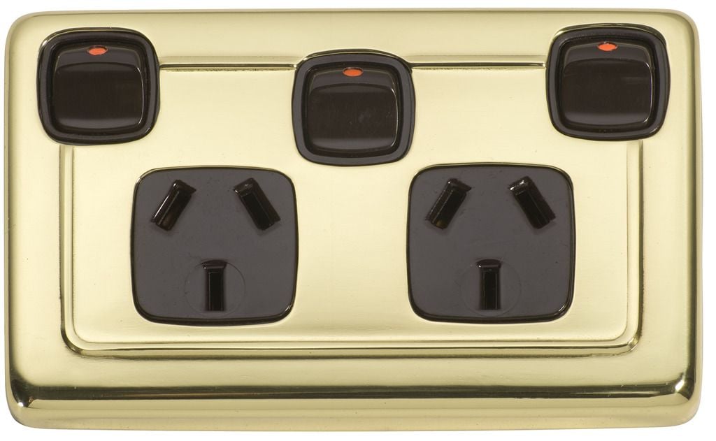 Double Power Point with Extra Switch Polished Brass/Brown5807