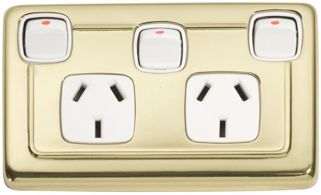 Double Power Point with Extra Switch Polished Brass/White5857