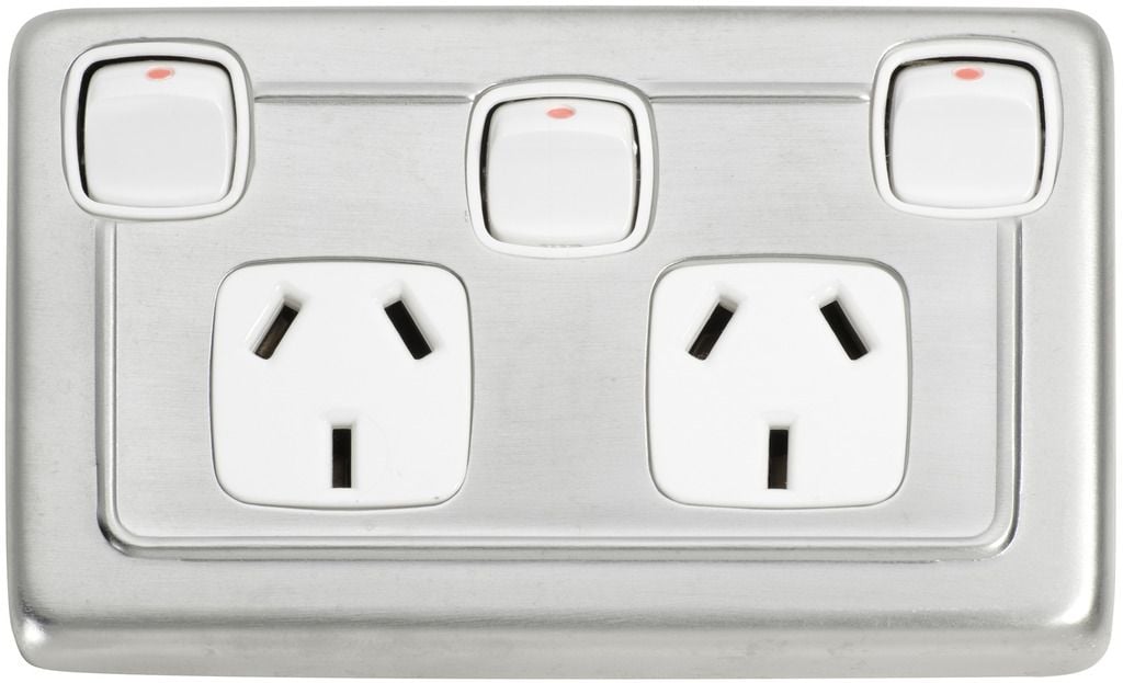 Double Power Point with Extra Switch Satin Chrome/White5877