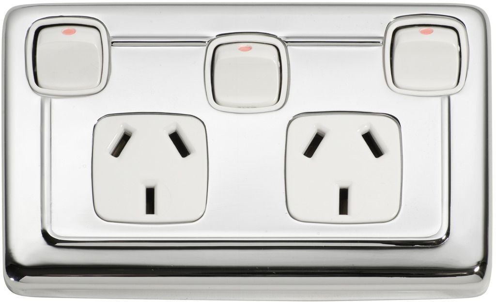 Double Power Point with Extra Switch Chrome/White5887