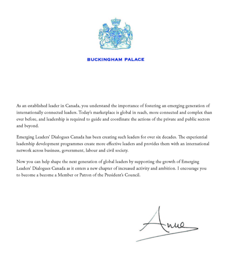 Letter of Support from HRH The Princess Royal, Princess Anne