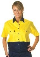 Ladies HiVis Two Tone Cool-Breeze Cotton S/Sleeve Shirt 