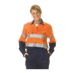 Ladies HiVis Two Tone Cool-Breeze Cotton L/Sleeve Shirt with 3M 8910 R/Tape 